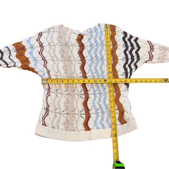 Garnet Hill Crochet Dolman Knit Sweater S Multicolor Striped Linen Blend Boxy - Picture 7 of 8